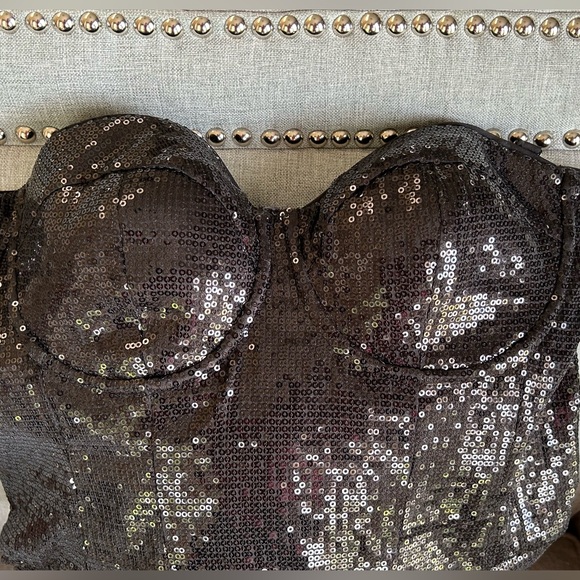 NWOT Bebe Sequin Black Corset Bustier Ruffle Peplum Top Sexy Holiday Size M - Picture 10 of 14